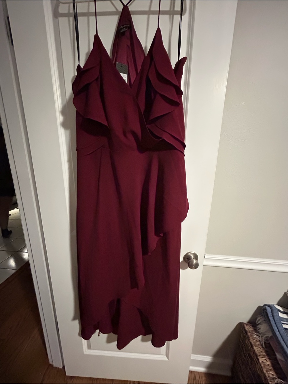 City Chic Burgundy High-Low Ruffle Spaghetti Strap Dress